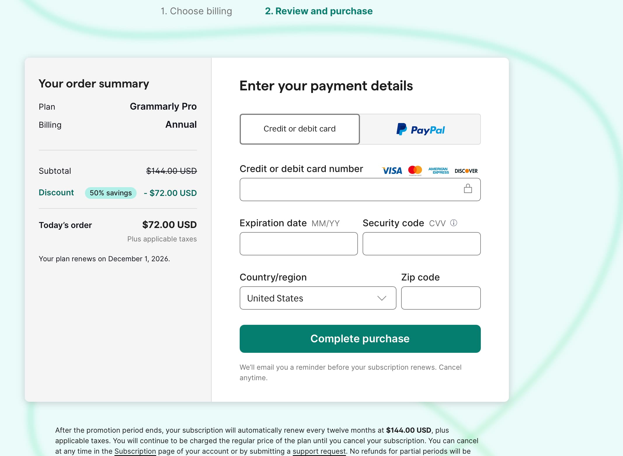 Complete the payment Complete the payment